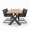 Industriële eiken eettafel Storm met white eiken tafelblad en robuuste stalen X-poot