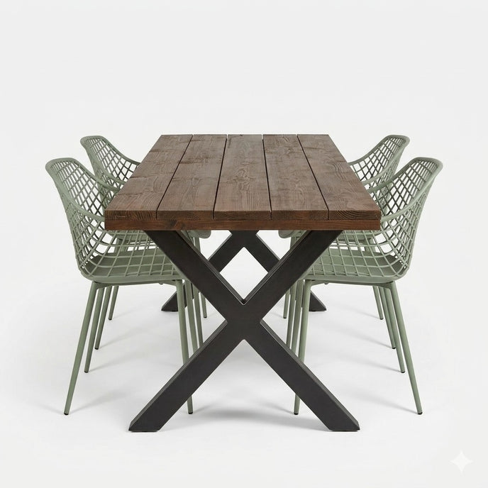 Industriële tuintafel X poot