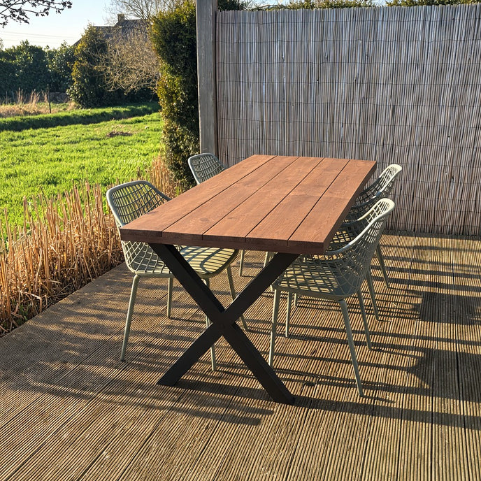 Industriële tuintafel X poot