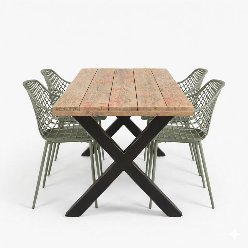 Industriële tuintafel X poot