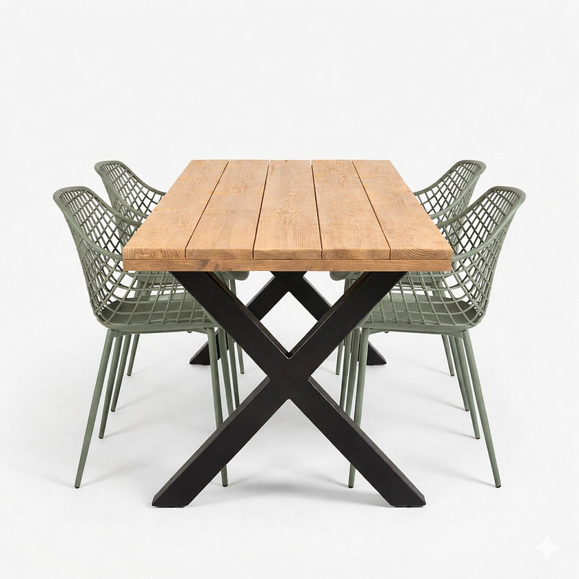 Industriële tuintafel X poot