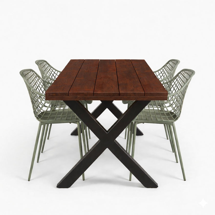 Industriële tuintafel X poot