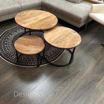 ronde salontafel mango in een set van drie bij elkaar