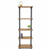 Moderne steigerbuis kast zwart met robuust metalen frame en houten planken