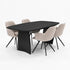 Deens ovale eiken eettafel met houten designpoten, facetrand en afwerking Black