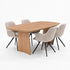 Deens ovale eiken eettafel met houten designpoten, facetrand en afwerking Naturel