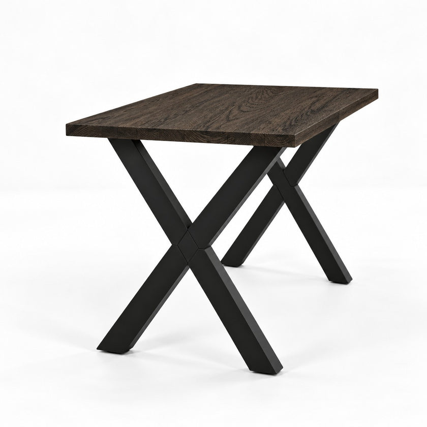 Hoge bartafel Denver met 4 cm dik massief eiken blad in black en zwart stalen X-poot onderstel.