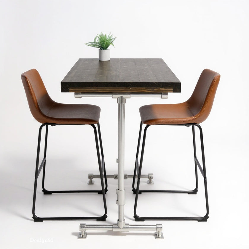 Industriële bartafel Los Angeles met zwart houten tafelblad en zilverkleurig stalen middenonderstel.