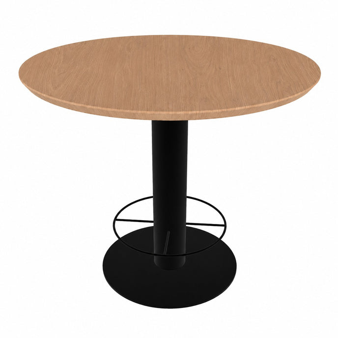 hoge bartafel seattle met een blad van eiken met facetrand in de kleur sand en een staal onderstel