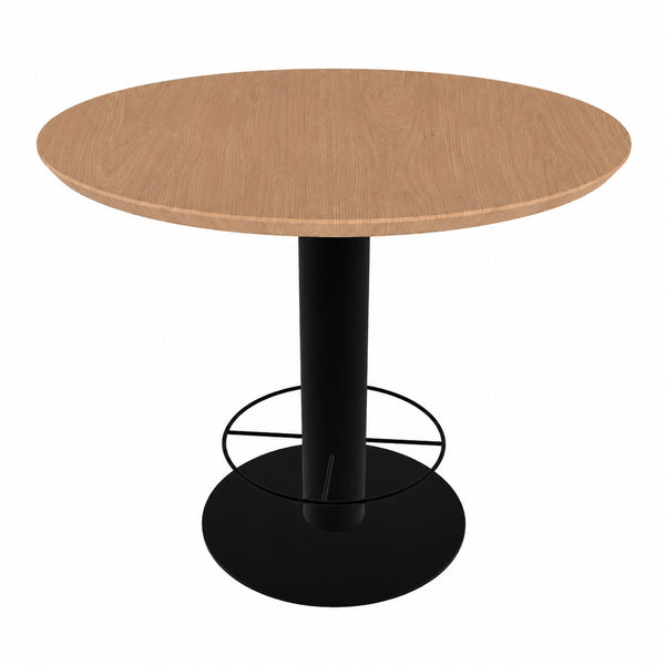 hoge bartafel seattle met een blad van eiken met facetrand in de kleur sand en een staal onderstel