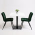 Horeca tafel bistro vierkant wit blad met zwart metalen onderstel en groene stoelen
