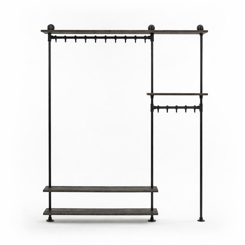 Design85 industriële kapstok Ferm met eikenhouten planken en stalen buizenframe