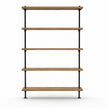 Industriële kast met bruine houten legplanken en zwart metalen frame