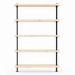 Industriële kast met onbehandeld houten legplanken en zwart metalen frame