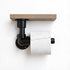 Industriële WC rolhouder Deluxe met taupekleurig houten plankje en zwarte industriële toiletrolhouder – Design85.