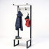 Staande moderne kapstok wit gewaxed met zitbank, hoedenplank en zwarte metalen frame
