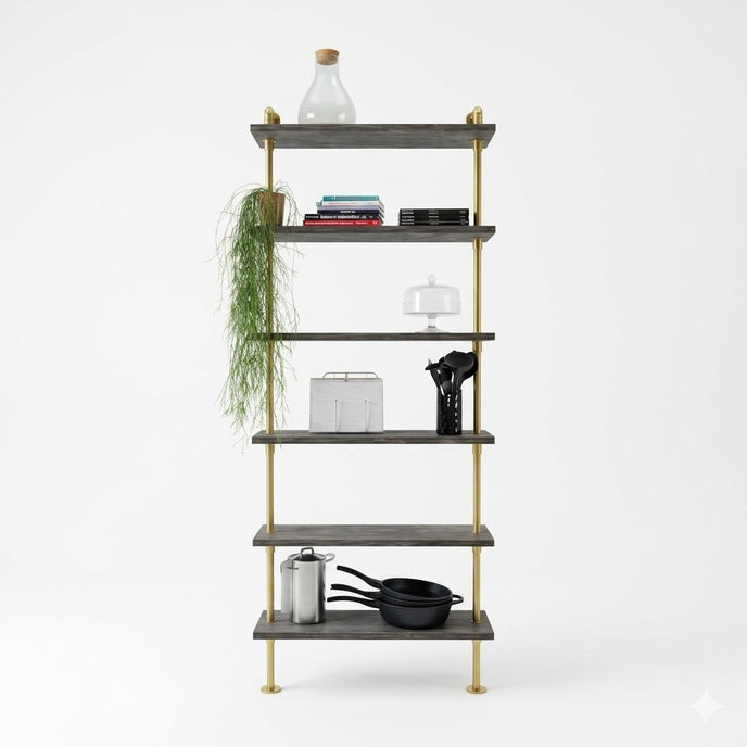 Vrijstaand kledingrek met opbergplanken van vurenhout en stevig stalen frame