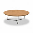 Ronde salontafel eiken met naturel eiken tafelblad en zwart metalen onderstel