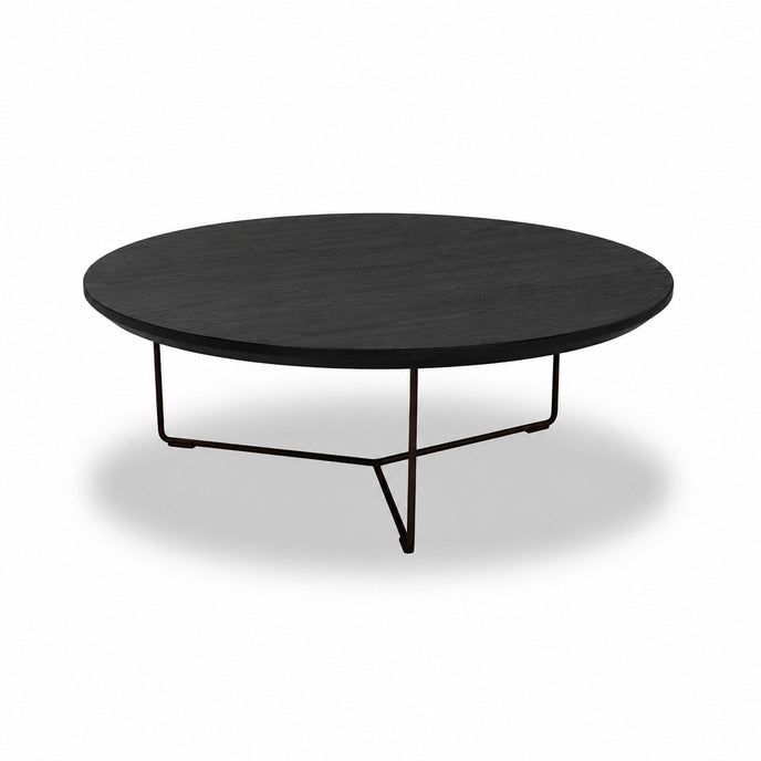 Salontafel industrieel eiken met zwart eiken tafelblad en zwart metalen onderstel