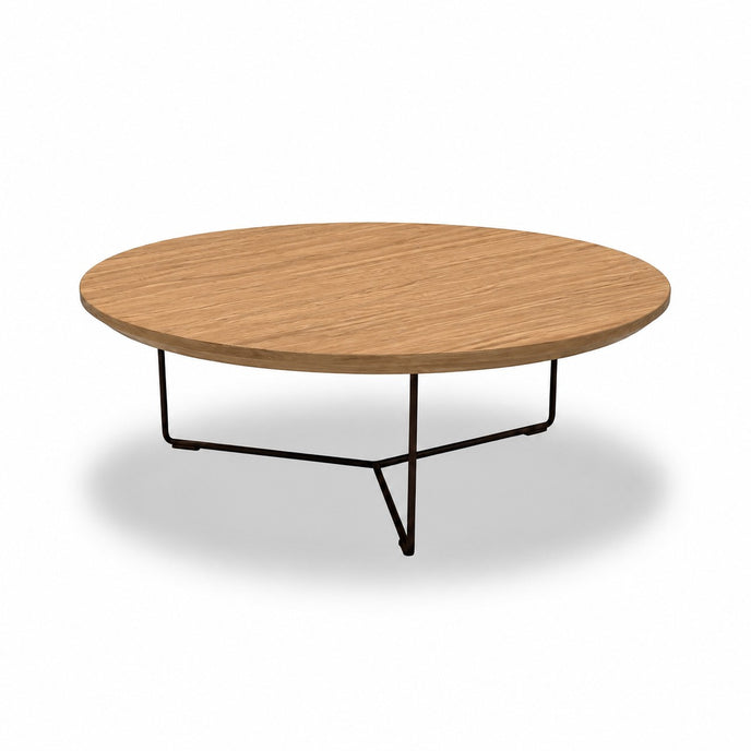 Salontafel industrieel eiken met naturel eiken tafelblad en zwart metalen onderstel