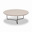 Salontafel industrieel eiken met wit eiken tafelblad en zwart metalen onderstel