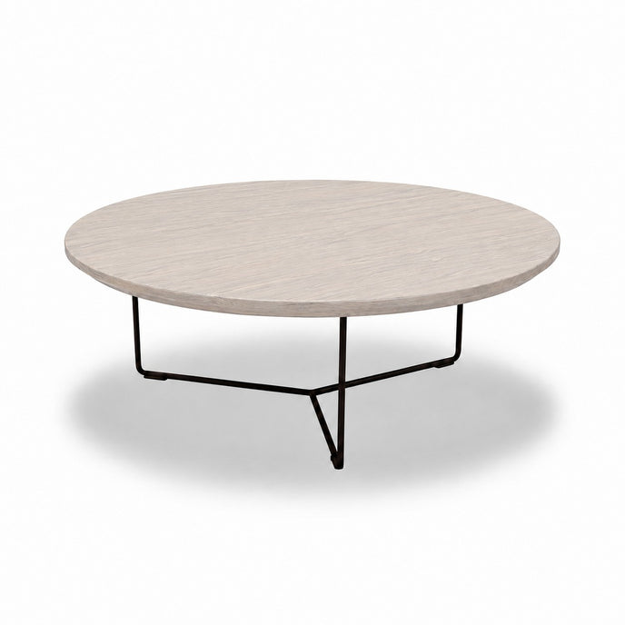 Salontafel industrieel eiken met wit eiken tafelblad en zwart metalen onderstel