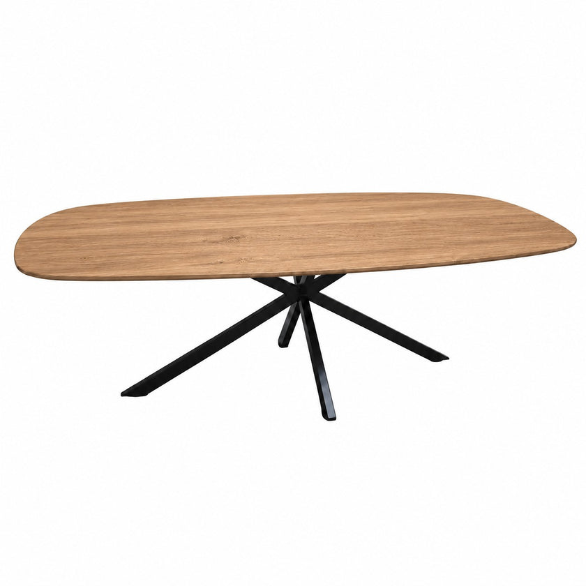 Salontafel ovaal Facet met naturel houten blad en zwart stalen spinpoot.