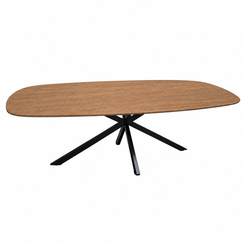 Salontafel ovaal Facet met zandkleurig houten blad en zwart stalen spinpoot.