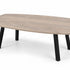 Salontafel ovaal Vince met eikenhouten blad in de kleur White, Deens ovale vorm en vier zwarte metalen poten.