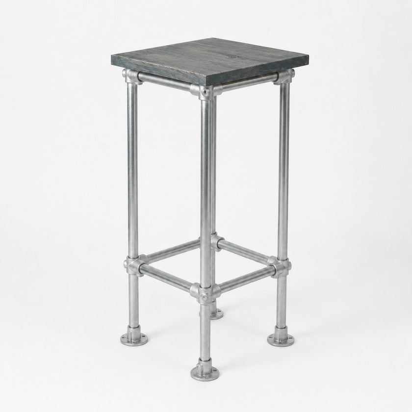 Compacte steigerbuis barkruk Basic met verzinkt stalen frame en houten zitting voor moderne interieurs