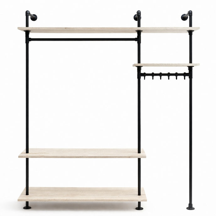 Steigerbuis kapstok met eiken legplanken in white kleur