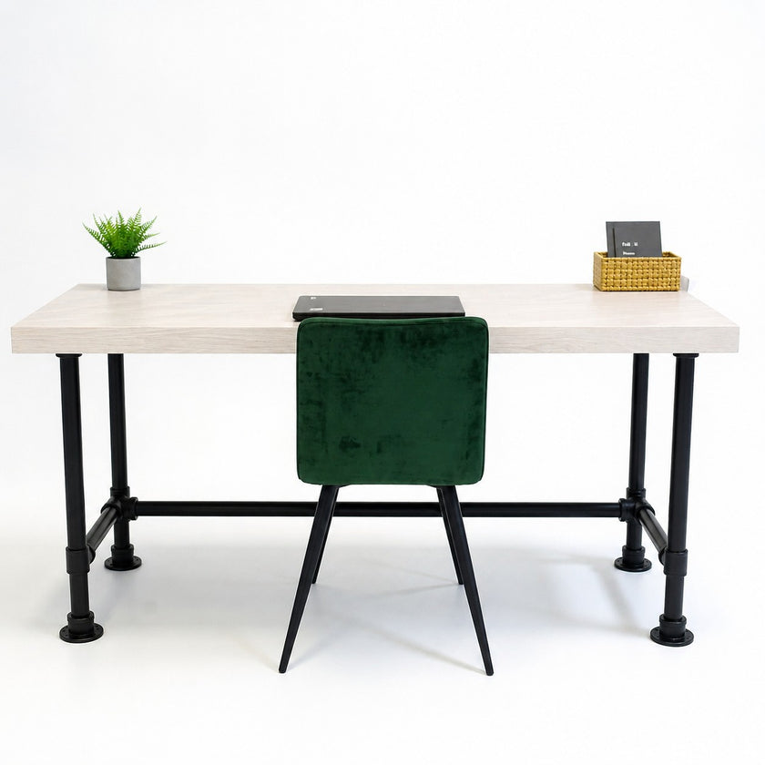Vintage bureau met wit houten blad en metalen onderstel