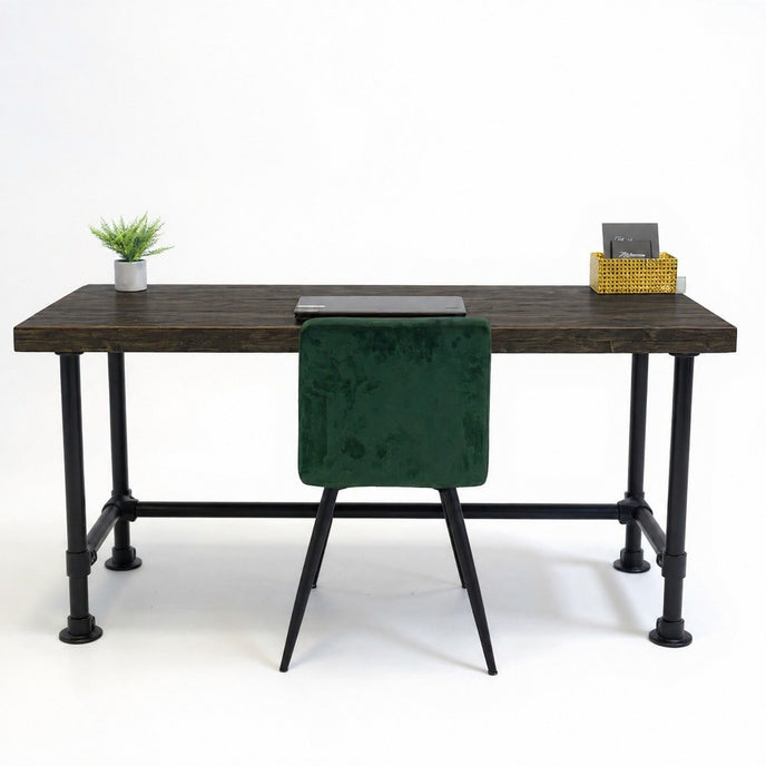 Vintage bureau met zwart houten blad en metalen onderstel
