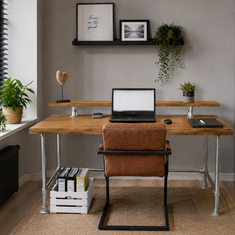 vintage bureau knap met verzinkte buizen en een vurenhoutenblad in de kleur bruin