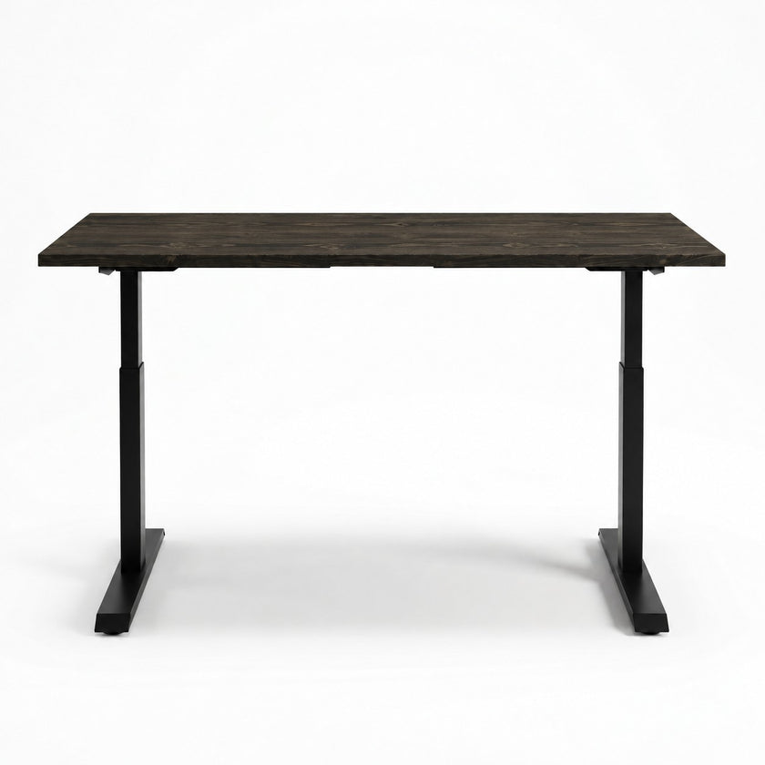 Zit sta bureau hout met zwart gebeitst vurenhouten blad en zwart verstelbaar metalen onderstel.